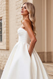 Vestidos de Noiva Sem Alças Longo Linha-A Cetim