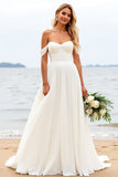 Vestidos de Noiva com Fenda Marfim De Baile/Princesa Longo Sem Ombros