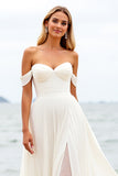 Vestidos de Noiva com Fenda Marfim De Baile/Princesa Longo Sem Ombros