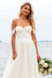 Vestidos de Noiva com Fenda Marfim De Baile/Princesa Longo Sem Ombros