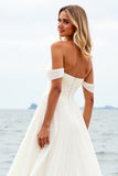 Vestidos de Noiva com Fenda Marfim De Baile/Princesa Longo Sem Ombros