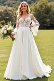 Marfim Renda Decote em V De Baile/Princesa Vestido de Noiva