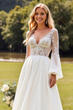 Marfim Renda Decote em V De Baile/Princesa Vestido de Noiva
