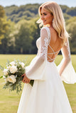 Marfim Renda Decote em V De Baile/Princesa Vestido de Noiva