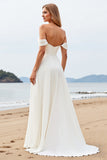 Marfim Chiffon Linha-A Fora do Ombro Longos Vestidos de Noiva