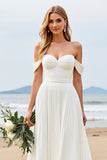 Marfim Chiffon Linha-A Fora do Ombro Longos Vestidos de Noiva