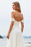 Marfim Chiffon Linha-A Fora do Ombro Longos Vestidos de Noiva