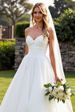 Vestido de Noiva Organza Marfim Linha-A Sem Alças