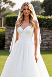 Vestido de Noiva Organza Marfim Linha-A Sem Alças