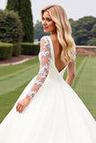 Vestido de Noiva Longo Marfim Renda Linha-A Mangas Compridas