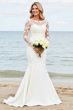 Marfim Trompete/sereia Sweep/Brush Trem Vestido de Noiva com Renda