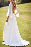 Marfim De Baile/Princesa Decote em V Longos Vestido de Noiva