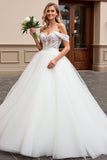 Marfim De Baile/Princesa Sem Ombros Tule Longos Vestido de Noiva