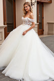 Marfim De Baile/Princesa Sem Ombros Tule Longos Vestido de Noiva