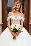 Marfim De Baile/Princesa Sem Ombros Tule Longos Vestido de Noiva