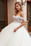 Marfim De Baile/Princesa Sem Ombros Tule Longos Vestido de Noiva