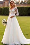 Marfim Decote em V Renda Sweep/Brush Trem Vestidos de Noiva