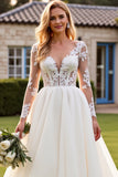 Marfim Decote em V Renda Sweep/Brush Trem Vestidos de Noiva