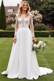 Vestido de Noiva Linha-A Marfim Renda Longo Appliqued