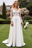 Vestido de Noiva Linha-A Marfim Renda Longo Appliqued
