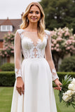 Vestido de Noiva Linha-A Marfim Renda Longo Appliqued