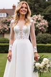 Vestido de Noiva Linha-A Marfim Renda Longo Appliqued