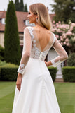 Vestido de Noiva Linha-A Marfim Renda Longo Appliqued