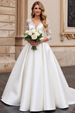Vestido de Noiva Decote em V Longo Linha-A Marfim Renda