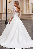 Vestido de Noiva Decote em V Longo Linha-A Marfim Renda