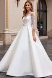 Vestido de Noiva Decote em V Longo Linha-A Marfim Renda