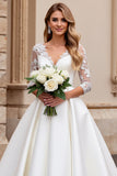 Vestido de Noiva Decote em V Longo Linha-A Marfim Renda