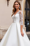 Vestido de Noiva Decote em V Longo Linha-A Marfim Renda