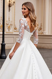 Vestido de Noiva Decote em V Longo Linha-A Marfim Renda