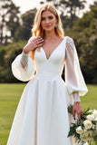Marfim Decote em V De Baile/Princesa Longos Vestidos de Noiva