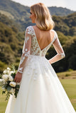 Vestido de Noiva Mangas Compridas Marfim Linha-A Renda Appliqued