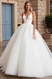 Vestido de Noiva Longo Marfim Decote em V Tule