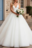 Vestido de Noiva Longo Marfim Decote em V Tule