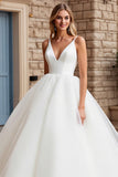 Vestido de Noiva Longo Marfim Decote em V Tule