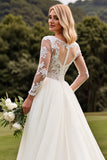 Vestidos de Noiva Linha-A Apliques Marfim Longo Renda Decote em V