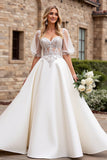 Vestidos de Noiva Marfim Linha-A Longo Apliques Cetim