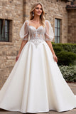 Vestidos de Noiva Marfim Linha-A Longo Apliques Cetim