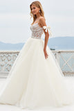 Branco De Baile/Princesa Tule Longo Vestidos de Noiva com Fenda