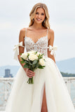 Branco De Baile/Princesa Tule Longo Vestidos de Noiva com Fenda