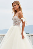 Branco De Baile/Princesa Tule Longo Vestidos de Noiva com Fenda