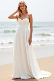 Vestido Branco Linha-A Alças Finas Cetim Longo Vestido de Noiva