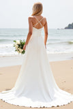 Vestido Branco Linha-A Alças Finas Cetim Longo Vestido de Noiva