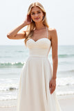 Vestido Branco Linha-A Alças Finas Cetim Longo Vestido de Noiva