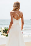 Vestido Branco Linha-A Alças Finas Cetim Longo Vestido de Noiva
