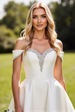 Branco Fora do Ombro De Baile/Princesa Cetim Longos Vestidos de Noiva