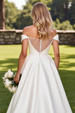 Branco Fora do Ombro De Baile/Princesa Cetim Longos Vestidos de Noiva